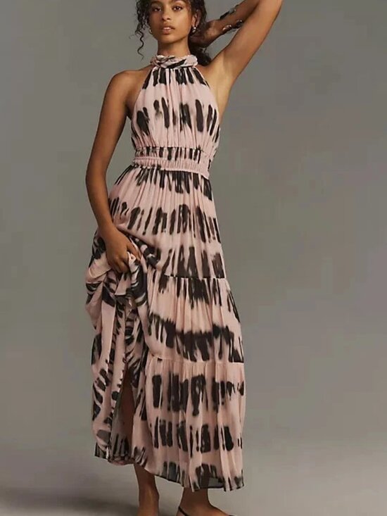 Anthropologie Dresses & Skirts - NWT ANTHROPOLOGIE Somerset Maxi Halter Edition Ruffle Chiffon Neutral Motif LRG